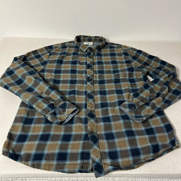 Billabong Shirt Mens XL Navy Blue Brown Plaid Flannel Core Fit - Picture 5 of 11